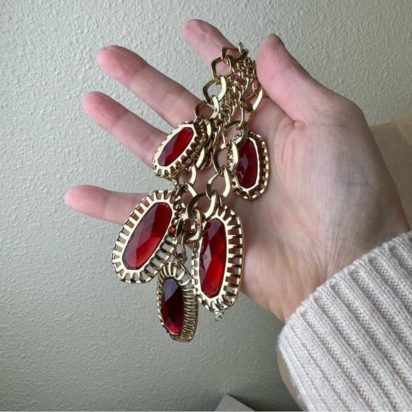 Gold Tone Park Lane Two Strand necklace with Red Rhinestone Pendants - Picture 6 of 6